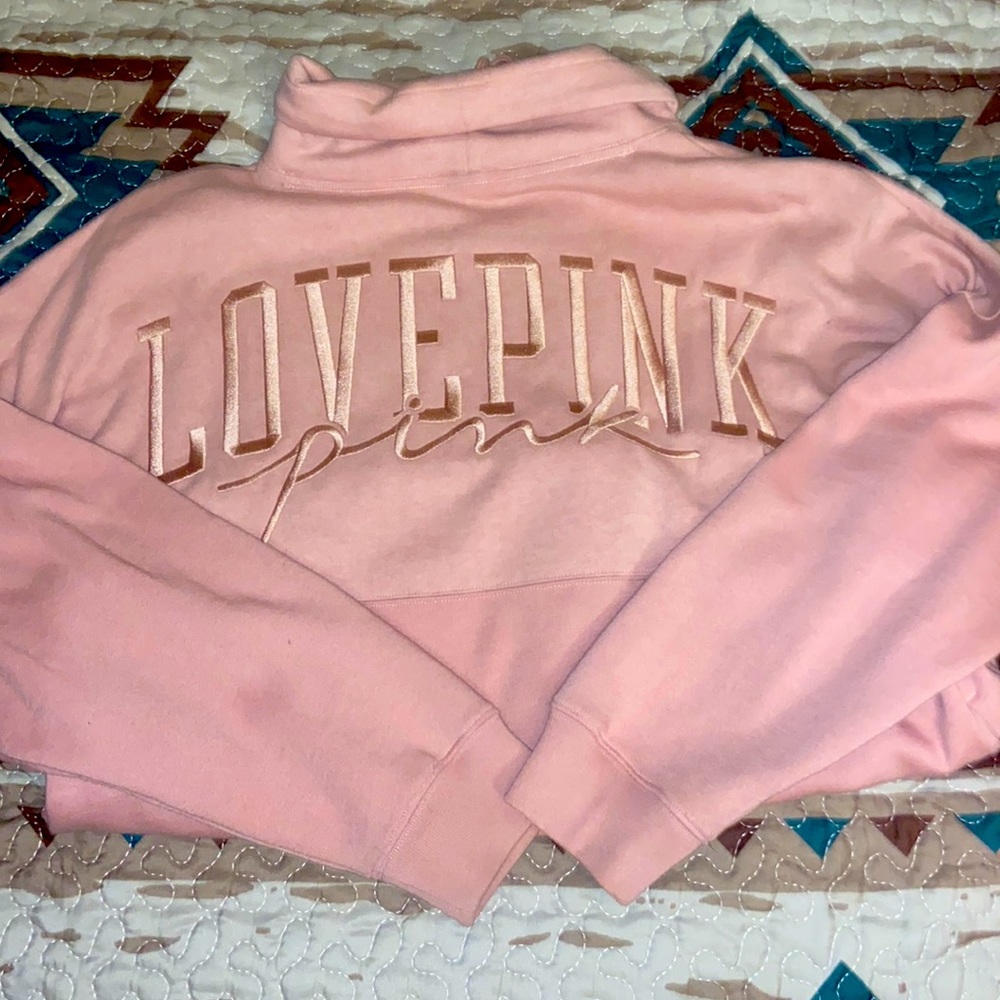 PINK VICTORIAS SECRET SWEATER High Neck Turtle Sparkle Long Sleeve Hoodie Sweat